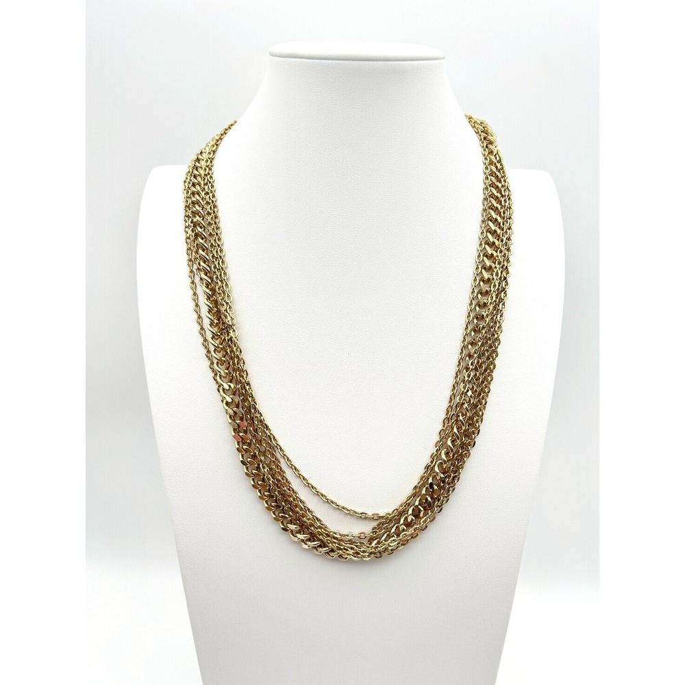 Vintage Multi Strand Gold Chain Necklace Ornate Floral Clasp Heavy Layered